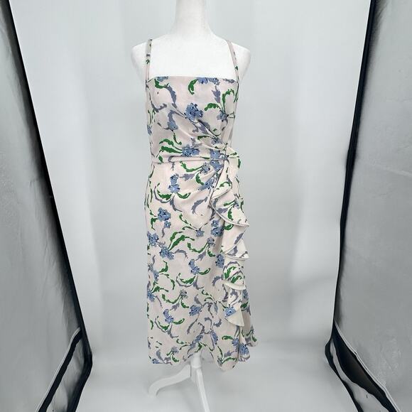 Prabal Gurung x RTR Dress Womens Size 4 Collective Floral Side Ruffle Midi Ivory - Picture 2 of 15